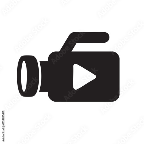 Video camera icon design for movie production with play button and camcorder element