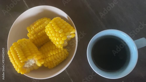 Boiled Corn and Coffee Breakfast