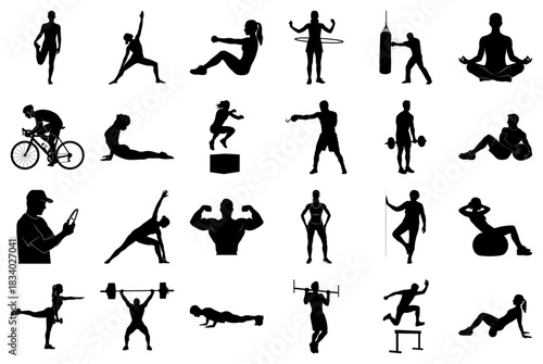 Assortment of Silhouettes Illustrating Diverse Fitness and Athletic Pursuits
