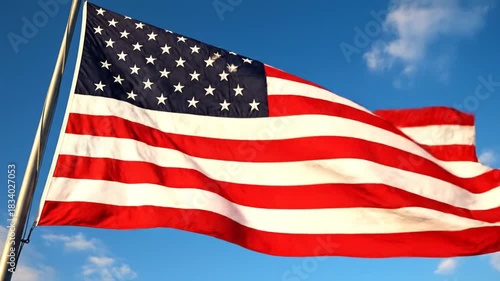 Wallpaper Mural American flag waving in sunlight against a blue sky stars and stripes patriotic symbol background Torontodigital.ca