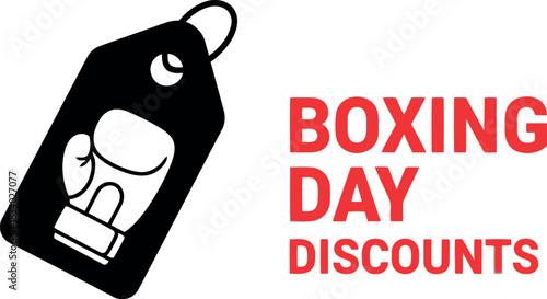 Boxing day discounts vector illustration featuring a price tag icon and boxing glove, ideal for retail sales, holiday shopping, seasonal offers, ads, attracting customers to great deals.