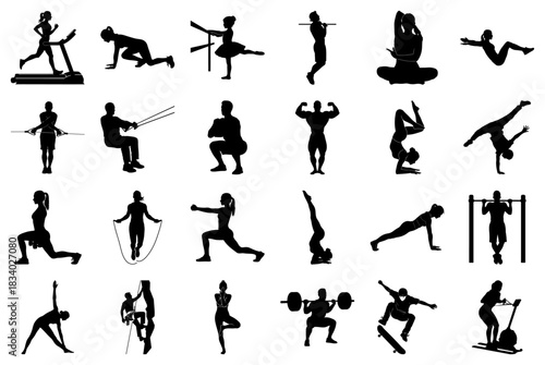 Collection of Silhouettes Demonstrating Various Fitness Activities
