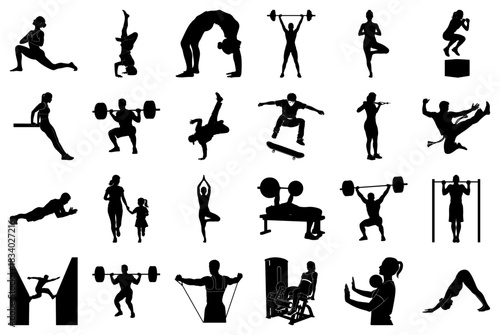 Montage of Silhouettes Demonstrating a Range of Fitness and Sports Actions