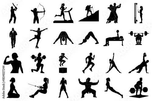 Silhouette icons of sports and fitness activities Keywords: sports, fitness, silhouette