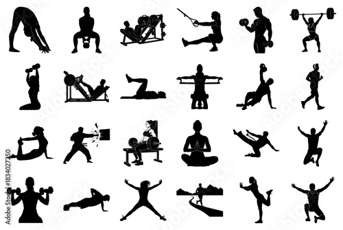Silhouettes Illustrating a Wide Range of Fitness and Exercise Movements