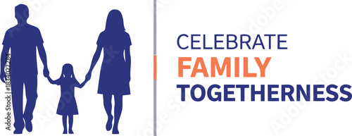 Family silhouettes walking hand in hand, celebrating togetherness, love, and unity with father, mother, and daughter representing happy parental bonds, childhood, care, and support.