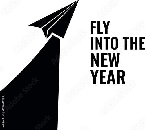 Paper airplane soaring upward, representing a fresh start and journey into a prosperous new year filled with aspirations, progress, and the setting of ambitious goals for future success.