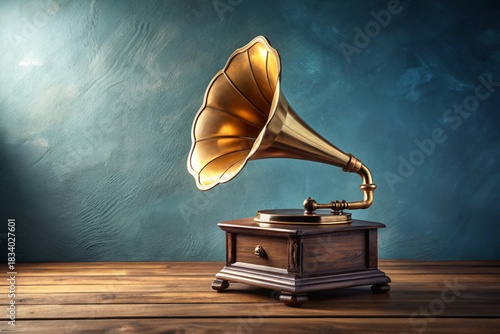 Antique Gramophone on Wooden Table a Vintage Music Player Nostalgia