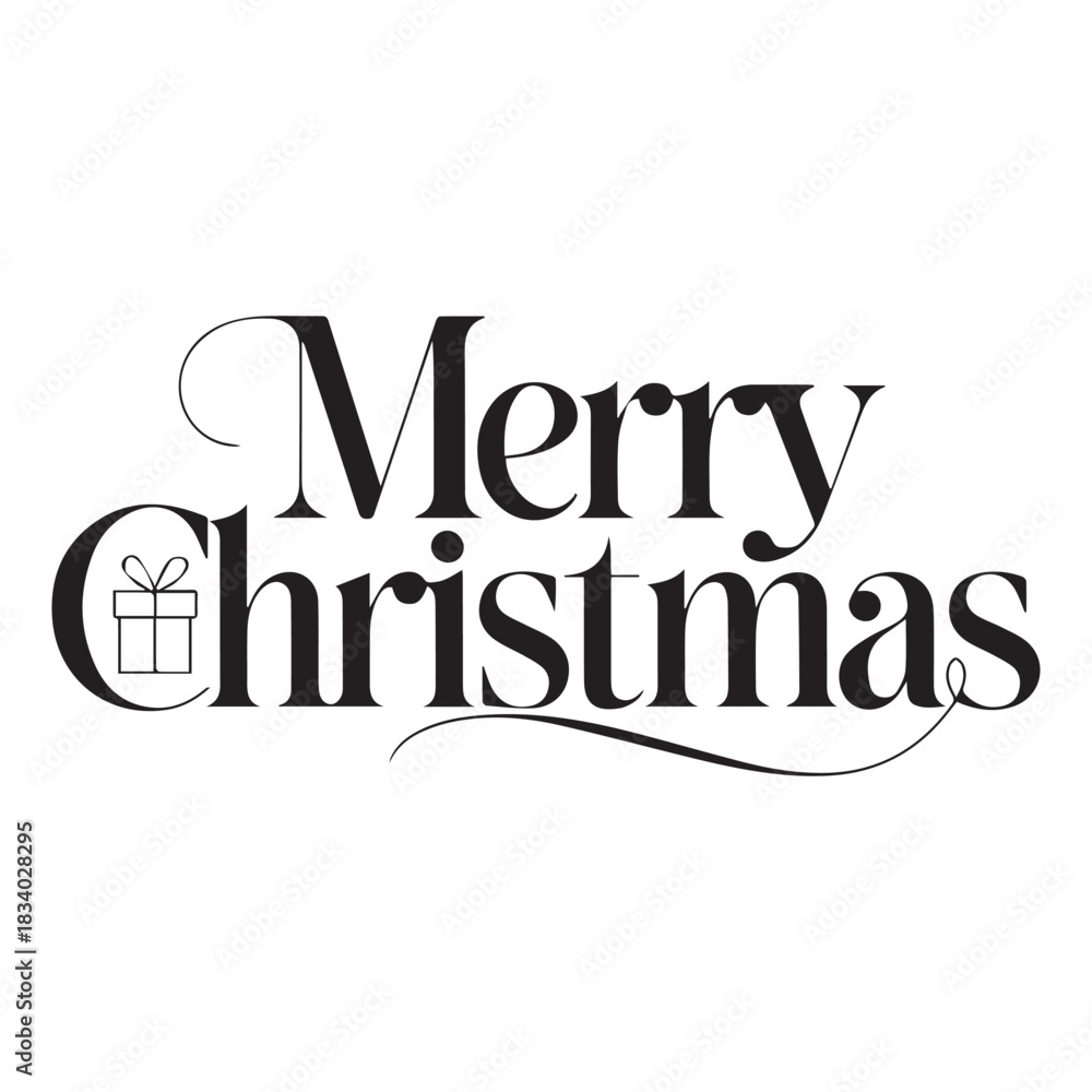 Fototapeta premium Elegant Merry Christmas Typography Design with Festive Gift and Swash Accents.