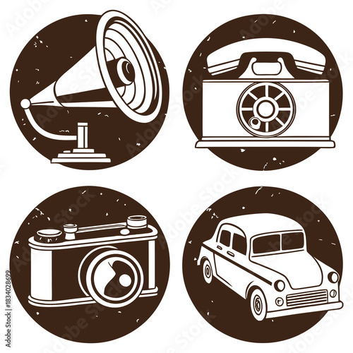 retro car icons set