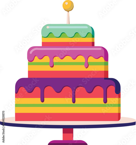 Vibrant stylized two tiered birthday cake design