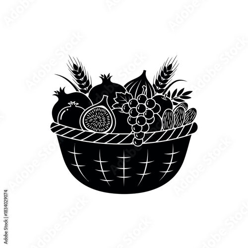 black and white fruit basket clip art preview