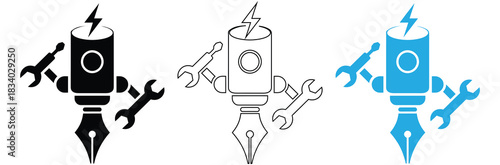 Inspiring pen robot character for creative innovation,Cartoon robot cute character pencil graphic vector illustration on white background