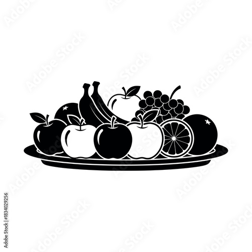 Fruit platter silhouette on white background.