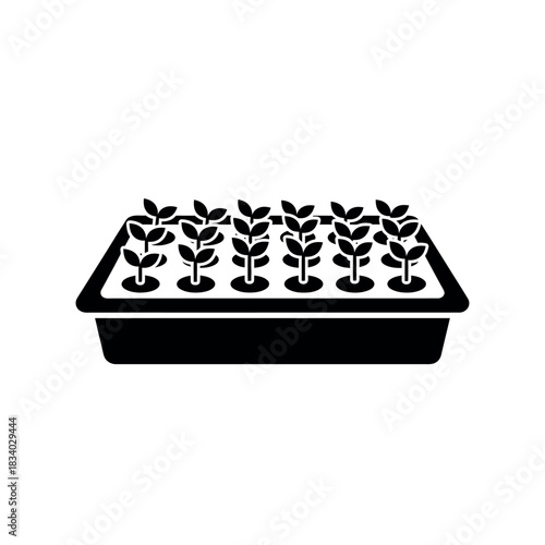 Seedling tray with young plants icon.