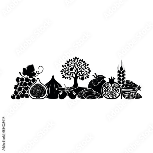 Seven Species of Israel with Tree Silhouette.