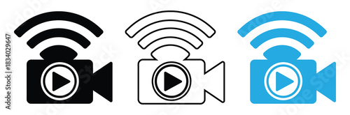 Cinema icon set. Set of vector icons related to cinema, movie theater, film, ticket, 3d, video, camera, film reel, show and others. Editable stroke.Video streaming symbols in black