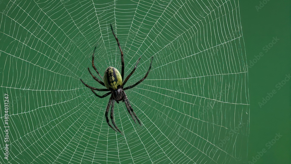 Obraz premium Spider in its web, a detailed view of the arachnids home.