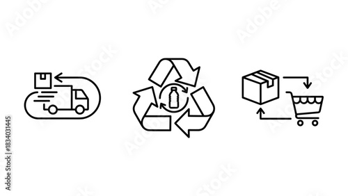 Sustainable supply chain management and logistics with recycling and delivery service vector graphic