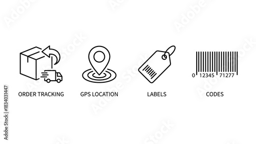 Order tracking gps location labels codes vector illustration for logistics and supply chain management system