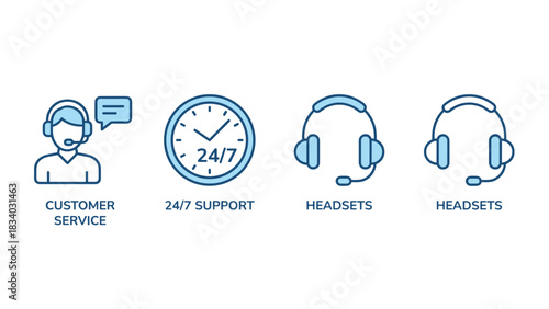 Customer service and support available hours per day with headsets for assistance and communication needs