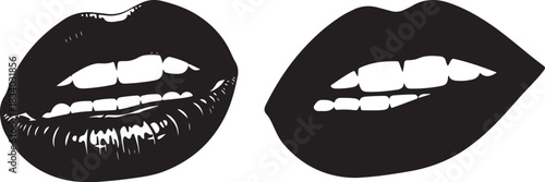 Collection of stylized lips with bright white teeth icons