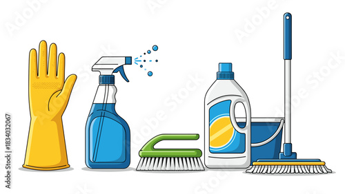 Cleaning supplies and equipment for house cleaning service professional use and home hygiene maintenance