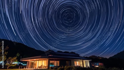 Stunning Time-Lapse of Star Trails Circling Above a House in a Mountainous Landscape at Night