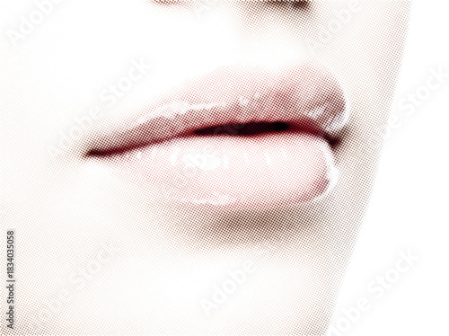 Glossy lips close-up in soft halftone pop art style