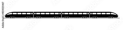 High-speed passenger train. Black silhouette. Side view. Vector simple flat graphic illustration. Isolated object on a white background.