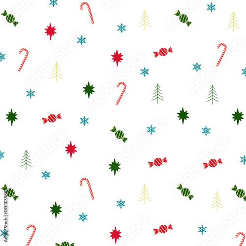 Holiday Seamless Vector Pattern. Cute Christmas Elements On white Background. Simple Style Design Ideal For Textile, Wallpaper, Fabric Prints Or Wrapping Paper.