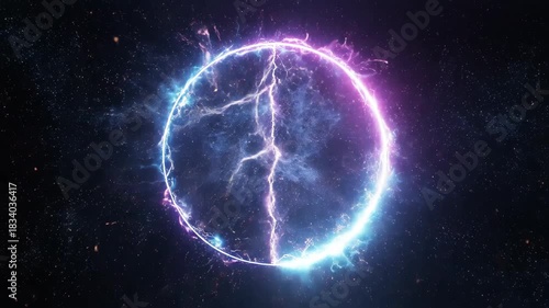 Energetic portal animation with lightning and cosmic dust effects for visual projects