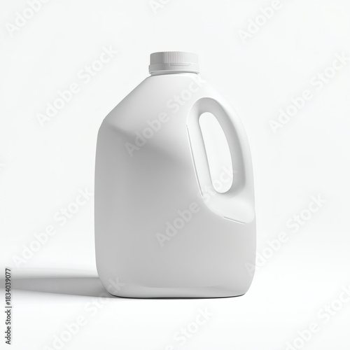 Blank White Plastic Gallon Jug with Handle on a Solid White Background