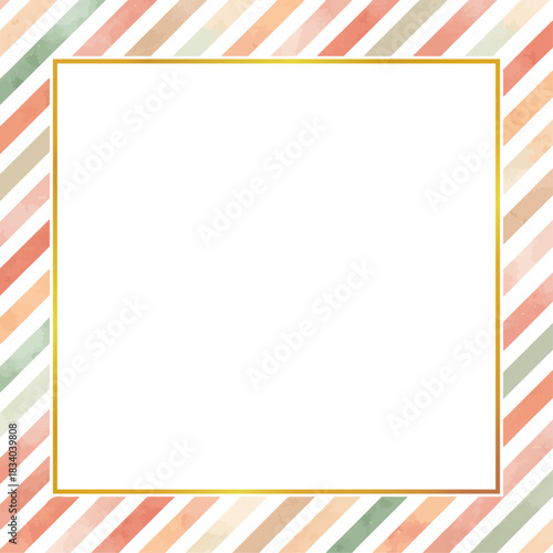 Square striped Christmas frame in soft pastel colors with copy space on a transparent background