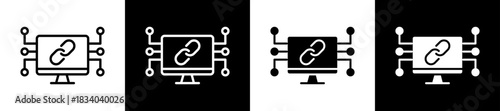 Digital Link Icon Set In Black And White Filled Style Collection 