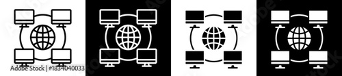 Web Connection Icon Set In Black And White Filled Style Collection 