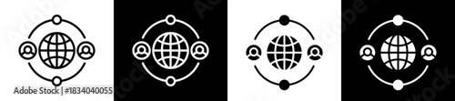 Global Connection Icon Set In Black And White Filled Style Collection 