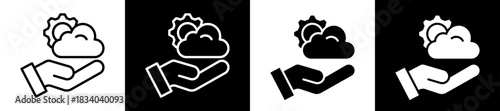 Cloud Service Icon Set In Black And White Filled Style Collection 