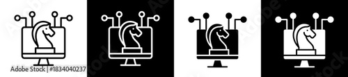 Digital Strategy Icon Set In Black And White Filled Style Collection 