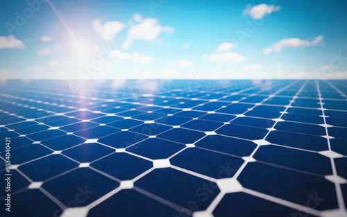 Solar Panel Field Under Bright Sunlight