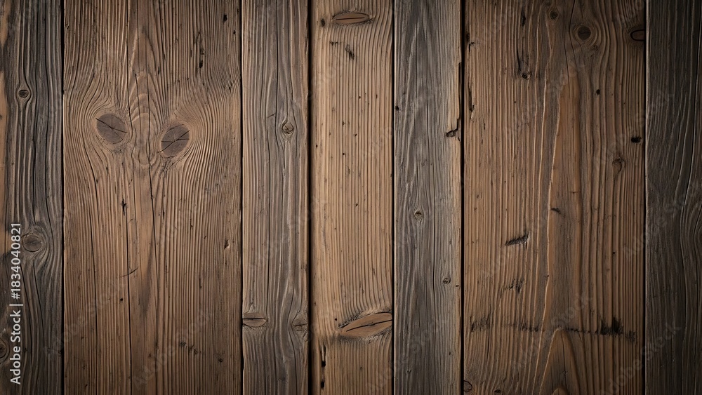Naklejka premium Close up of a rustic wooden wall with visible grain and knots creating a textured background look