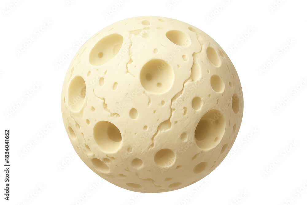 Obraz premium Cheese moon, a spherical food resembling swiss cheese with holes, isolated on transparent background