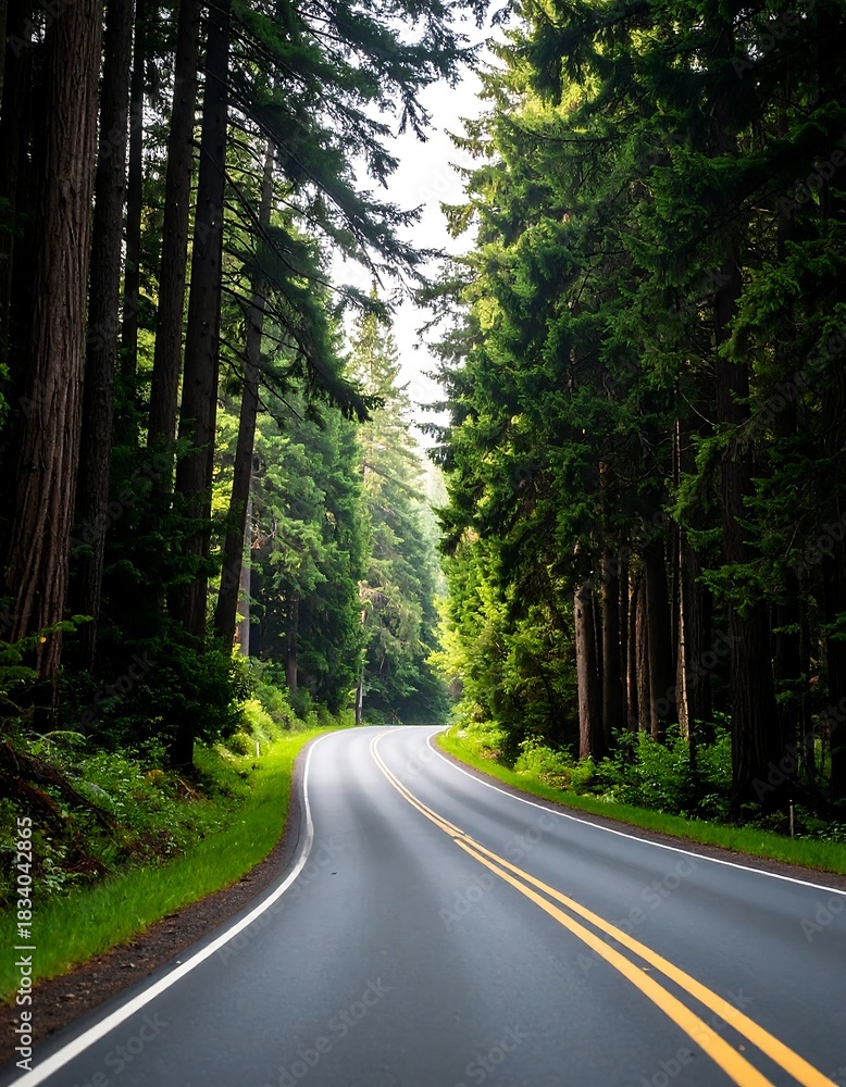 Obraz premium Winding road through lush forest