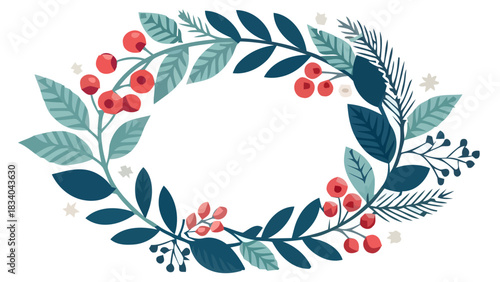 Delightful holiday wreath with winter foliage and bright red berries for festive celebrations