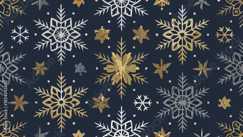Elegant snowflake pattern design for holiday textiles, wrapping paper and winter season backgrounds