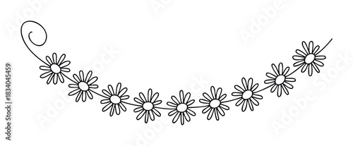 Delicate daisy garland with a curly vine stem adds a whimsical floral accent to spring or summer celebrations and natural themed projects.