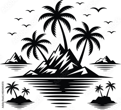 Island silhouette vector illustration white background