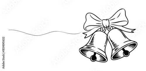 Charming vintagestyle double bells adorned with a ribbon bow, perfect for festive invitations, holiday greetings, and traditional celebration announcements.