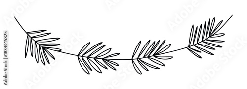 Botanical garland of delicate pine branches gracefully arranged in a flowing curve, perfect for festive occasions, seasonal decor, or nature inspired visual projects