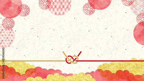 青海波・矢絣・籠目・和紙を使用した水彩風の華やかな和風デザイン。正月・お祝い・季節の贈り物に使える上品で雅な和風壁紙。Watercolor Japanese Pattern Texture